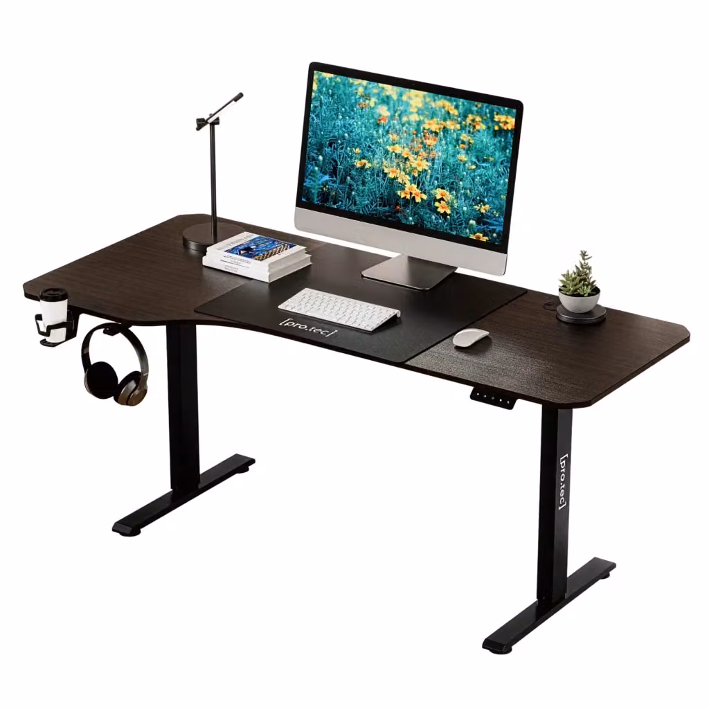 Scrivania Regolabile in Altezza pro.tec Stryn con Sollevamento Elettrico, Effetto Noce e Nero, L: 160 cm, P: 60 cm, H: 60-75 cm – 2