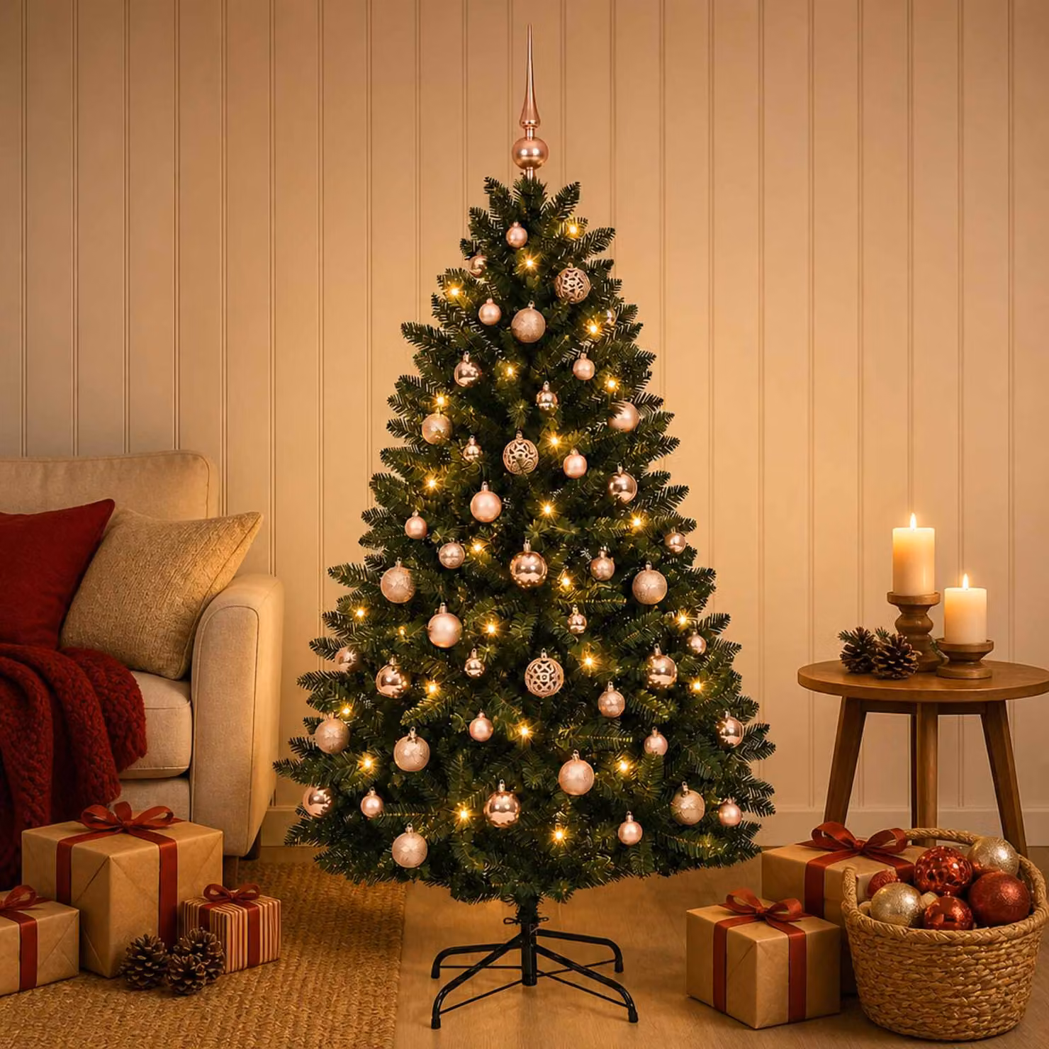 vidaXL Albero di Natale artificiale verde scuro con palline 180 cm