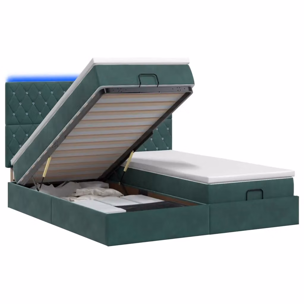 Letto Ottomano con Materasso vidaXL in Velluto Verde con Illuminazione LED e Porte USB L/P: 200 x 200 cm – 2