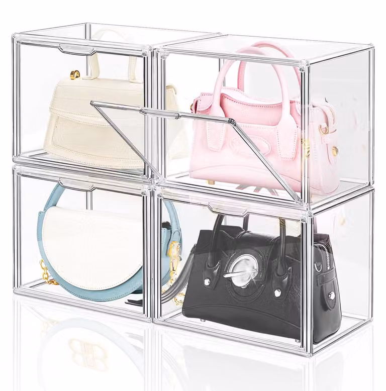 Solidchoice - Confezione da 4 contenitori trasparenti per borse - Organizer impilabili con porta magnetica