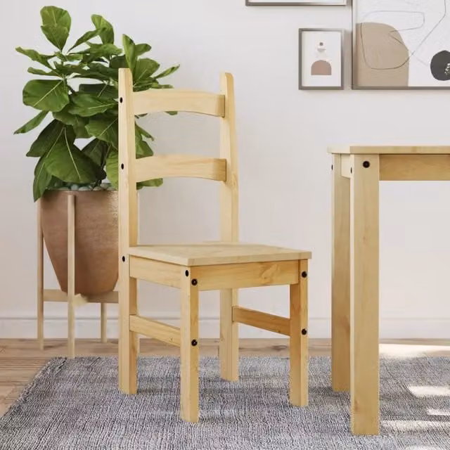 Set di 2 sedie da pranzo vidaXL in legno massello di pino cerato, colore beige/marrone, L/P/H: 40 x 46 x 99 cm – 1