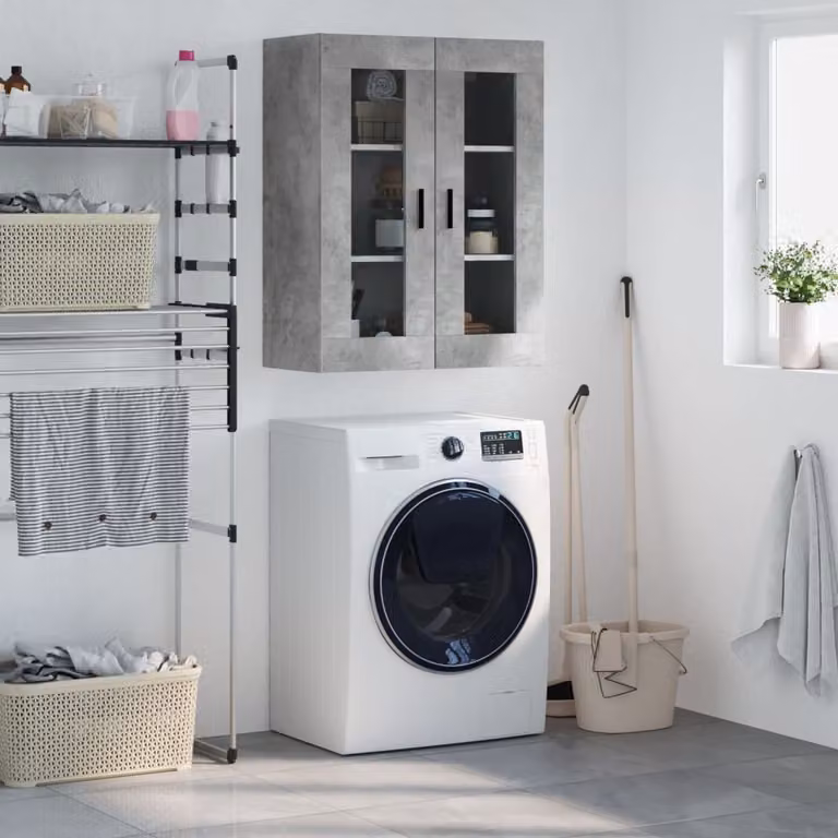 Mobile a parete vidaXL moderno in grigio con ante in vetro, L: 69,5 cm, P: 34,0 cm, H: 90,0 cm