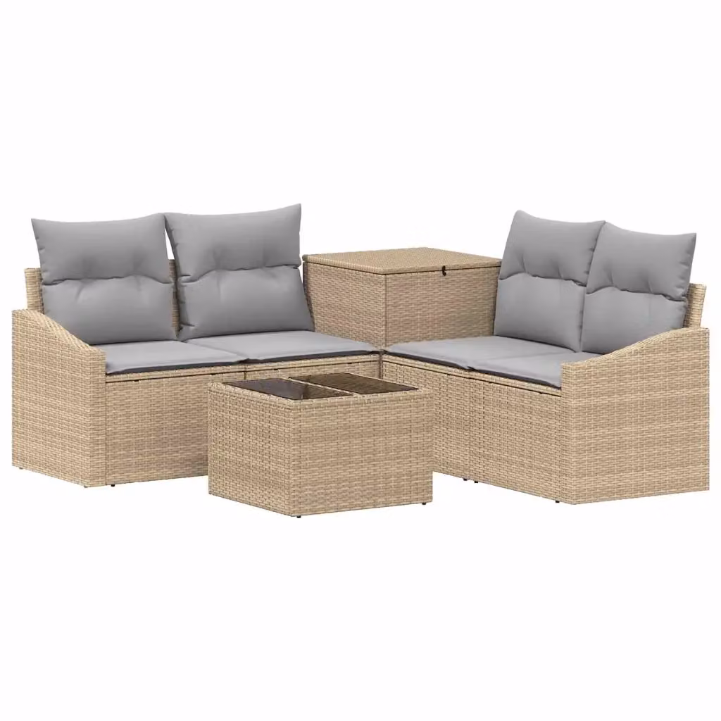 Set di divani da giardino a L vidaXL in polyrattan con tavolino e pouf, beige e grigio – 2