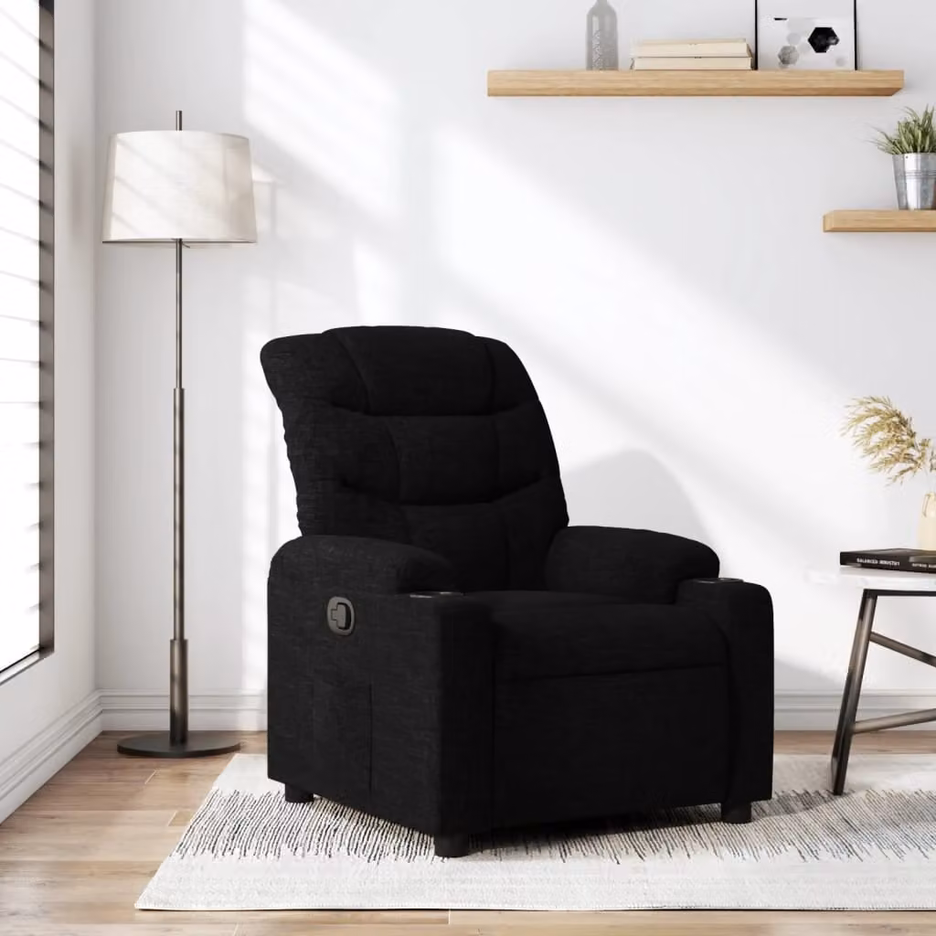 vidaXL Poltrona Reclinabile Relax in Tessuto Nero con Braccioli e Regolazione Manuale