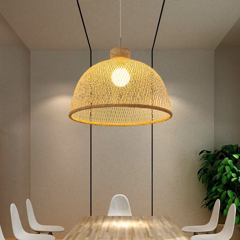 Fine Asianliving Bamboo Hanging Lamp Pendant Handmade - Payton D40xH29cm Lampada a sospensione Illuminazione Bamboo Paralume Tessuto Lampada Illuminazione Rotan