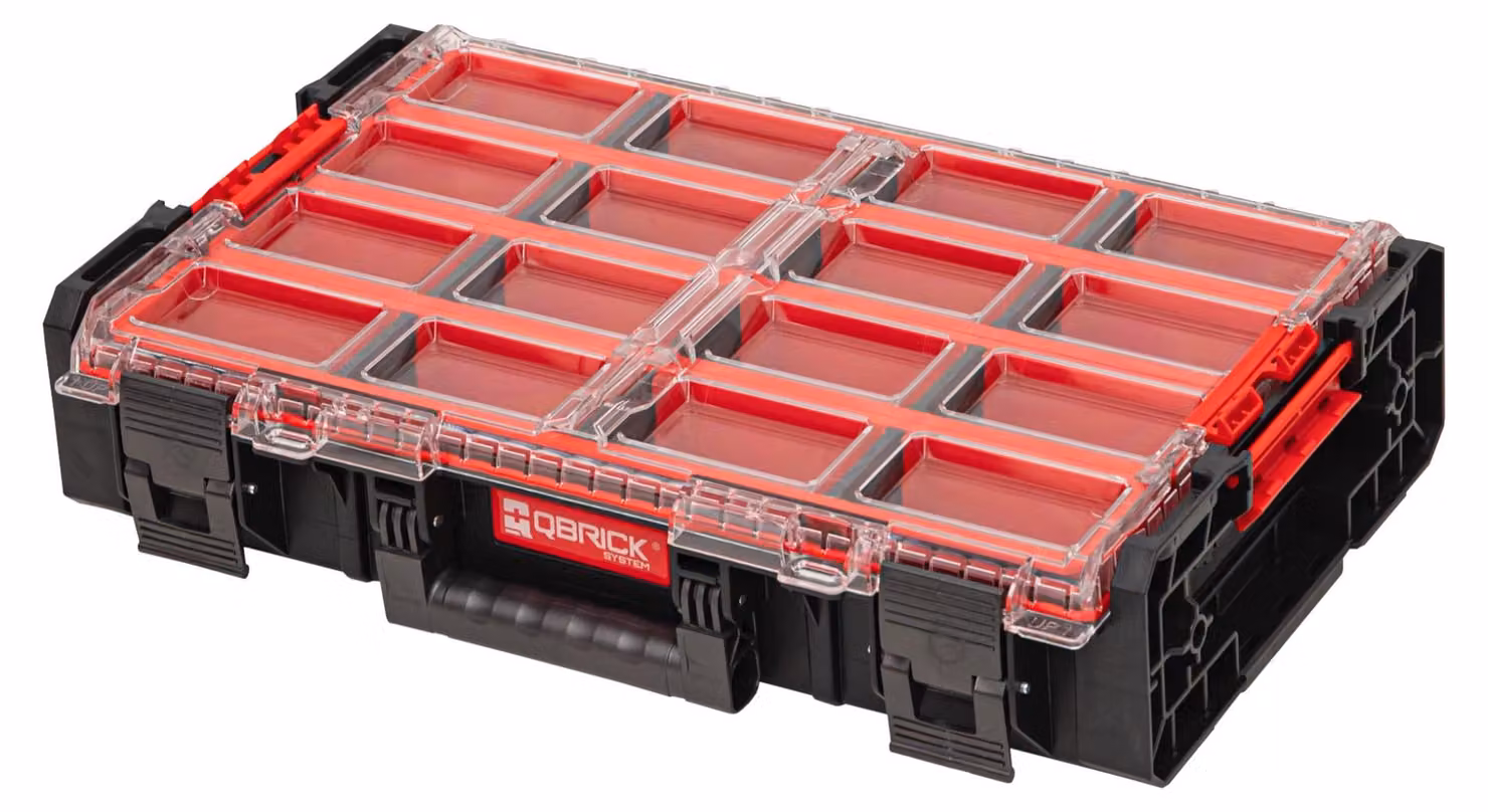 Qbrick System ONE Organiser XL 2.0 Cestino lungo impilabile 582 x 387 x 131 mm 13,5 l IP66 con 4 inserti e 12 divisori