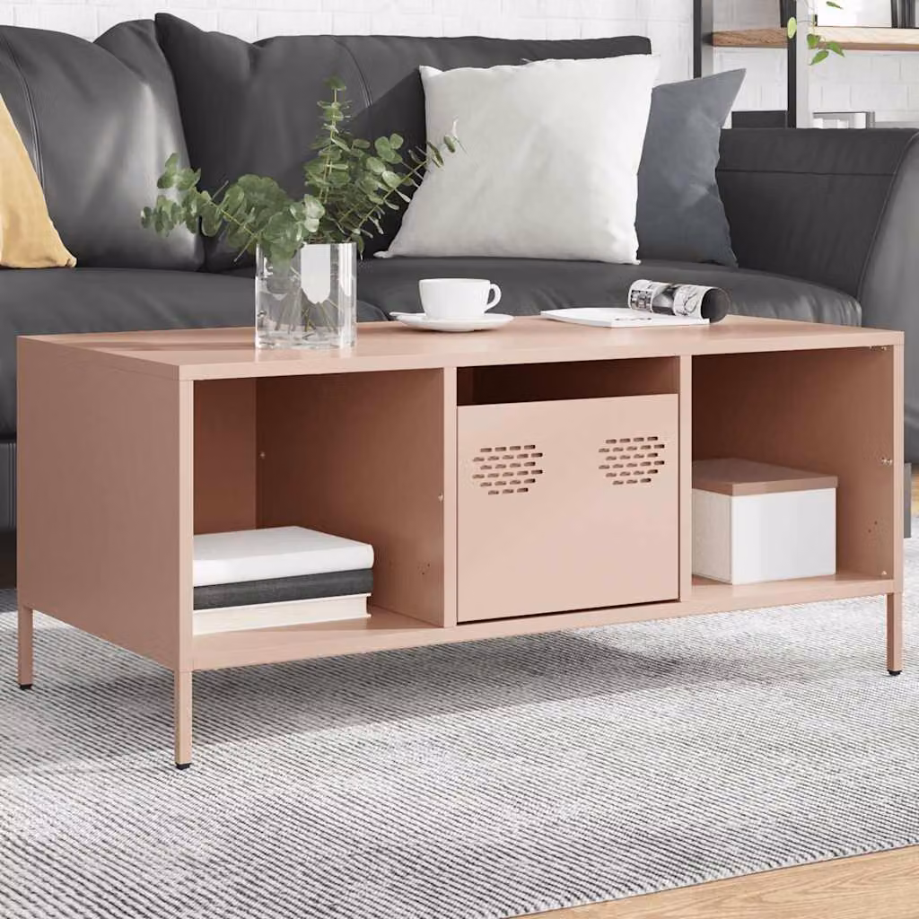 vidaXL Tavolino Rosa in Metallo e MDF per Soggiorno o Camera da Letto L: 101,5 cm, P: 50 cm, H: 43,5 cm