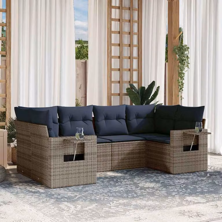Set di divani da giardino vidaXL in 6 pezzi con cuscini in polyrattan e struttura in metallo, colore grigio