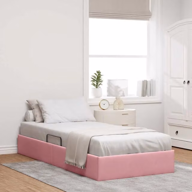 Letto ottomano con contenitore vidaXL in velluto rosa L 100 x P 200 cm