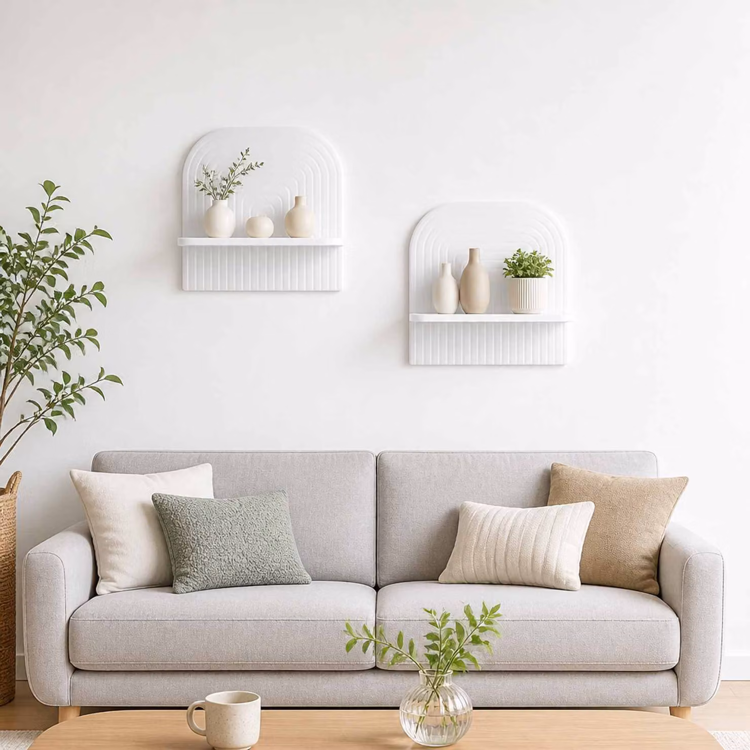 Set di 2 Scaffali da Parete vidaXL Bianco Lucido L 41 cm x P 13,5 cm x H 37,5 cm