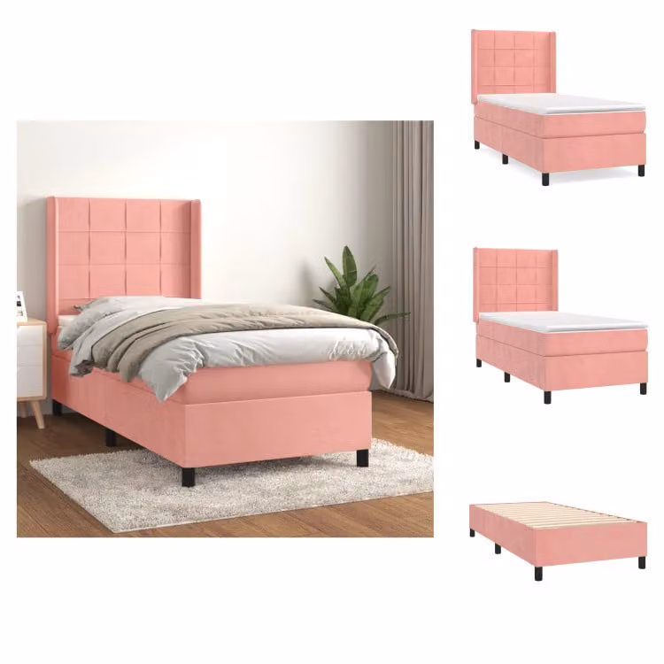 vidaXL Letto a molle con materasso rosa 90x190 cm in velluto - Letti & Reti