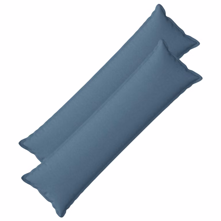 Set di 2 cuscini vidaXL HOUTEN blu jeans in lino con fodera lavabile e rimovibile, L 145 x P 40 x H 40 cm