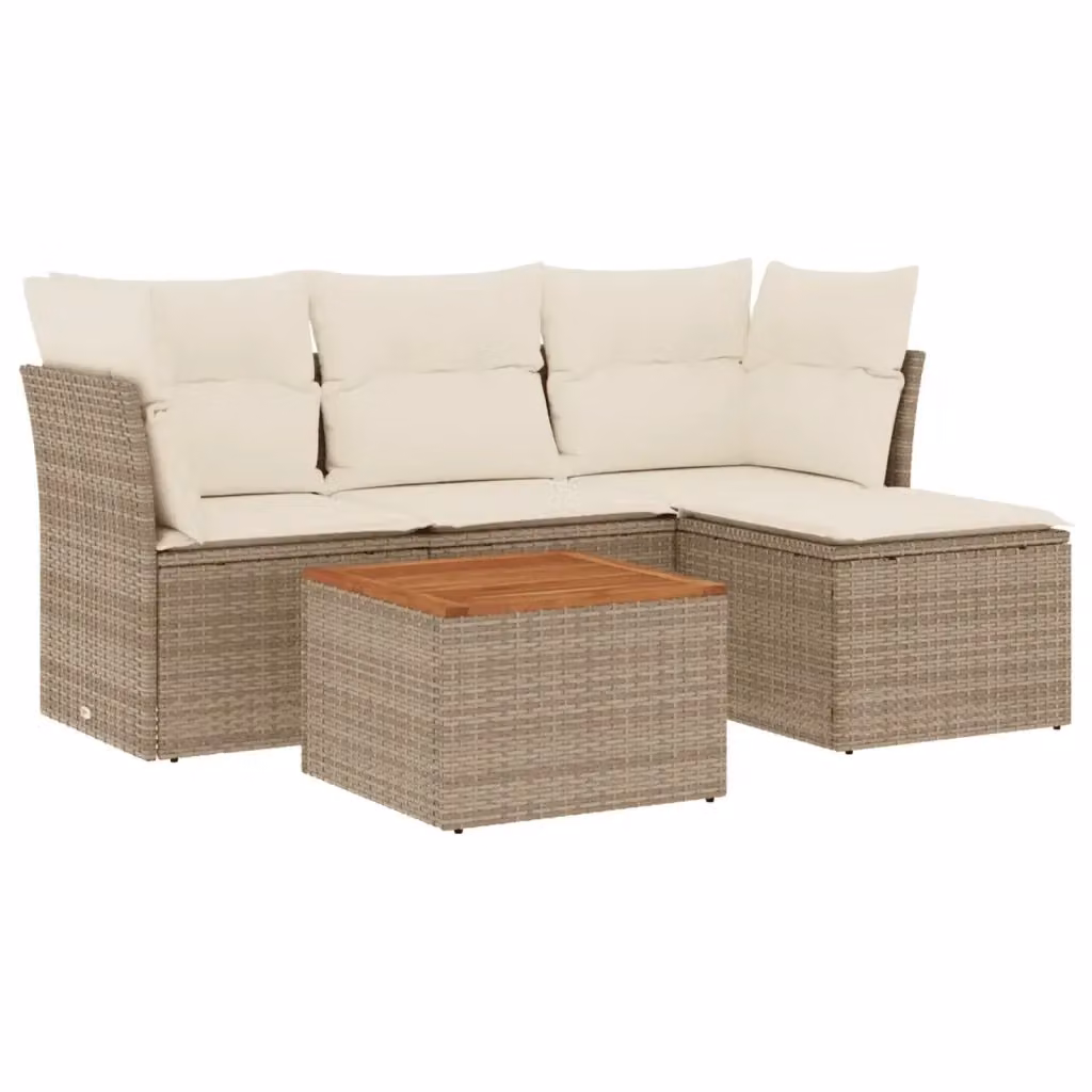 vidaXL Set Divano da Giardino a L in Polyrattan con Cuscini Beige e Tavolino da Esterno – 2