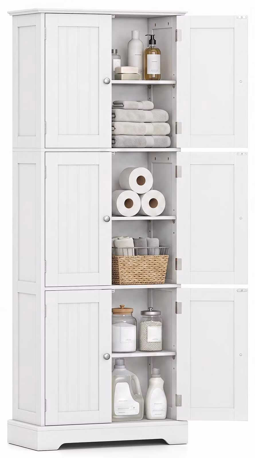 Armadio alto COSTWAY con 6 ante, dimensioni 60 x 30 x 160 cm, mobiletto da cucina con 3 vani e ripiani regolabili, adatto per bagno, soggiorno, sala da pranzo e ufficio