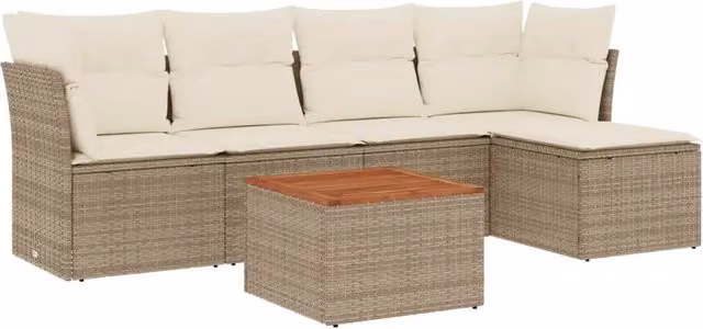 Set Divano da Giardino 6 pz con Cuscini Beige in Polyrattan 3255946