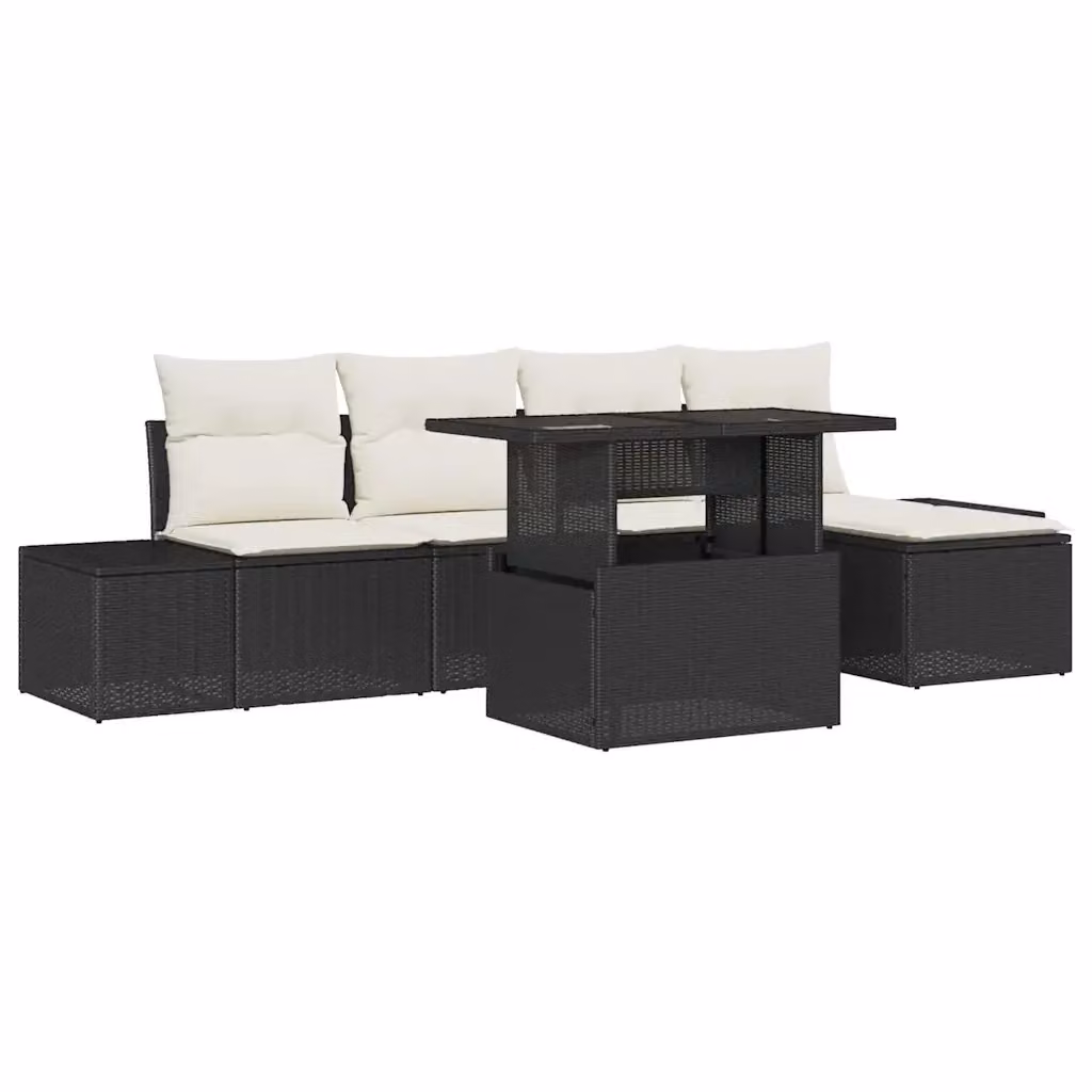 Set Divano da Giardino Moderno vidaXL in Polyrattan con Tavolino e Ottoman, 6 Pezzi, Nero e Beige – 2