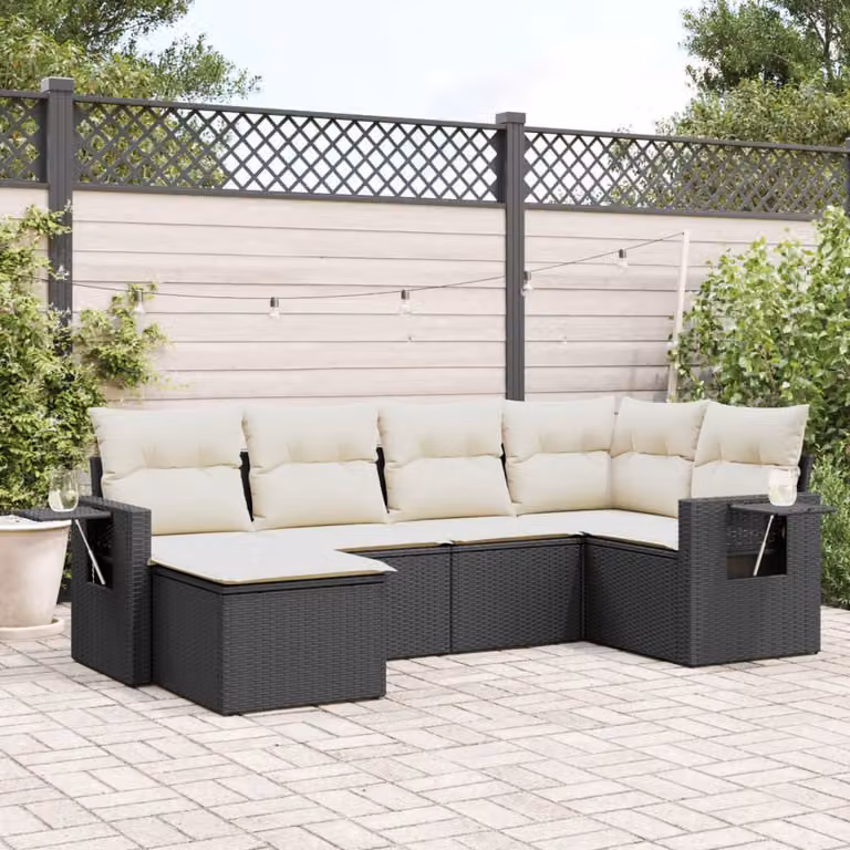 vidaXL Set Divano da Giardino a L composto da 6 pezzi con Cuscini, Polyrattan e Struttura in Acciaio Verniciato a Polvere, Nero e Bianco