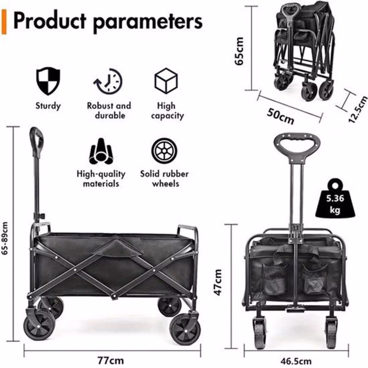 Carrello pieghevole multiuso, adatto a tutti i terreni - Grande capacità - Carrello leggero e facile da trasportare