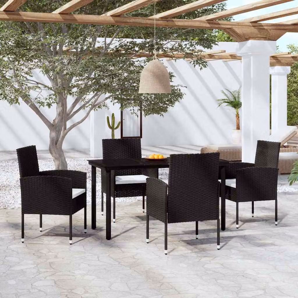 Set da pranzo da giardino moderno vidaXL in metallo e vetro nero, composto da 5 pezzi