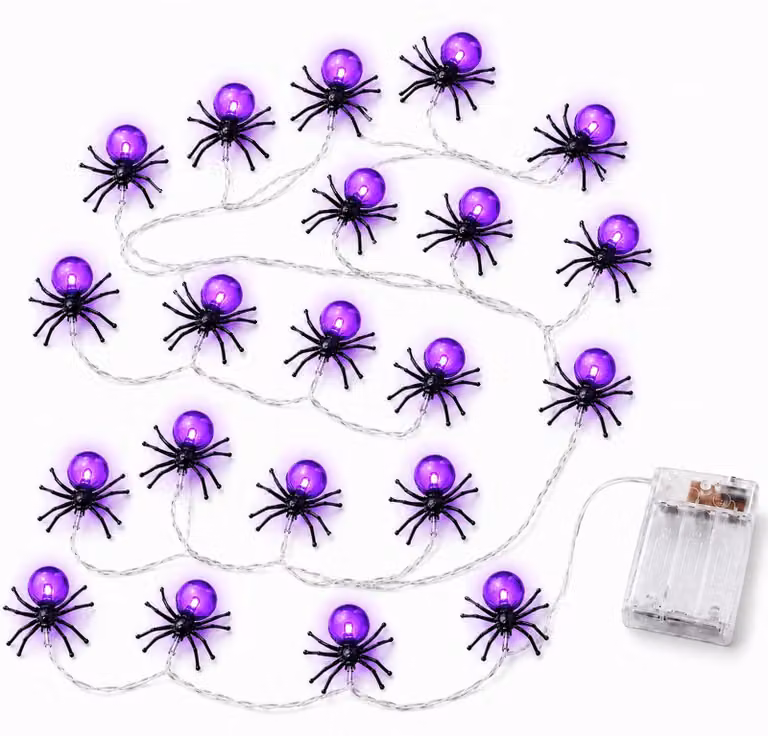 Catena luminosa a tema Halloween, 20 LED, 3 metri, color viola, alimentata a batteria
