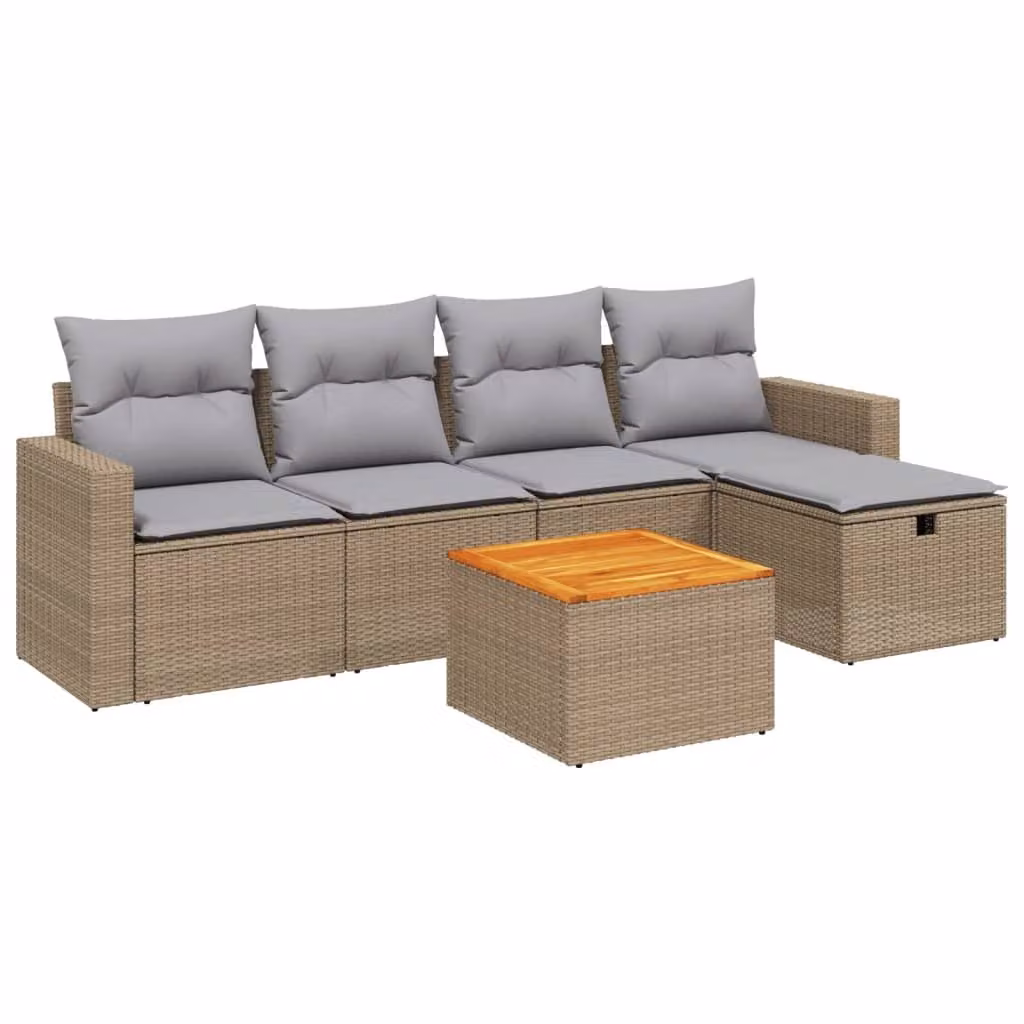 Set Divano da Giardino 6 pz con Cuscini Beige Misto Polyrattan