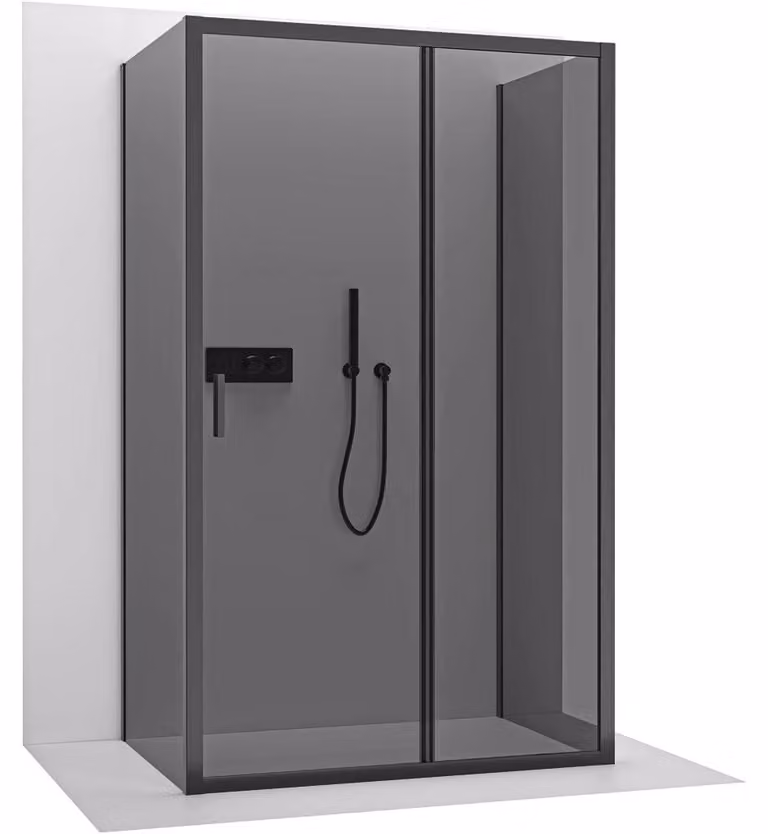 CERANO - Box doccia a tre pareti Varone LINE U L/P - 6 mm - nero opaco, vetro grafite - 150x70x195 cm - scorrevole