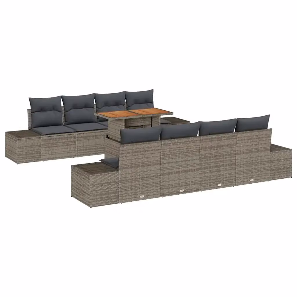 Set da pranzo da giardino vidaXL in legno di acacia con cuscini, 9 pezzi, Grigio e Marrone – 2