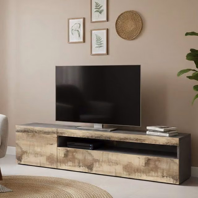 Mobile da soggiorno Porta Aquilo, Made in Italy, Supporto per Aquilo da salotto 2 ante, cm 150x40h37, Grigio Ardesia e Acero