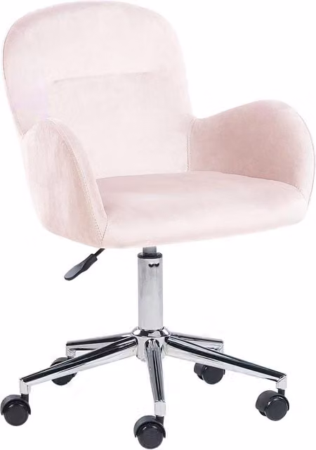 Sedia da ufficio BELIANI in velluto rosa stile retrò, girevole a 360 gradi con braccioli e ruote, regolabile in altezza, L: 60 cm, P: 60 cm, H: 130 cm