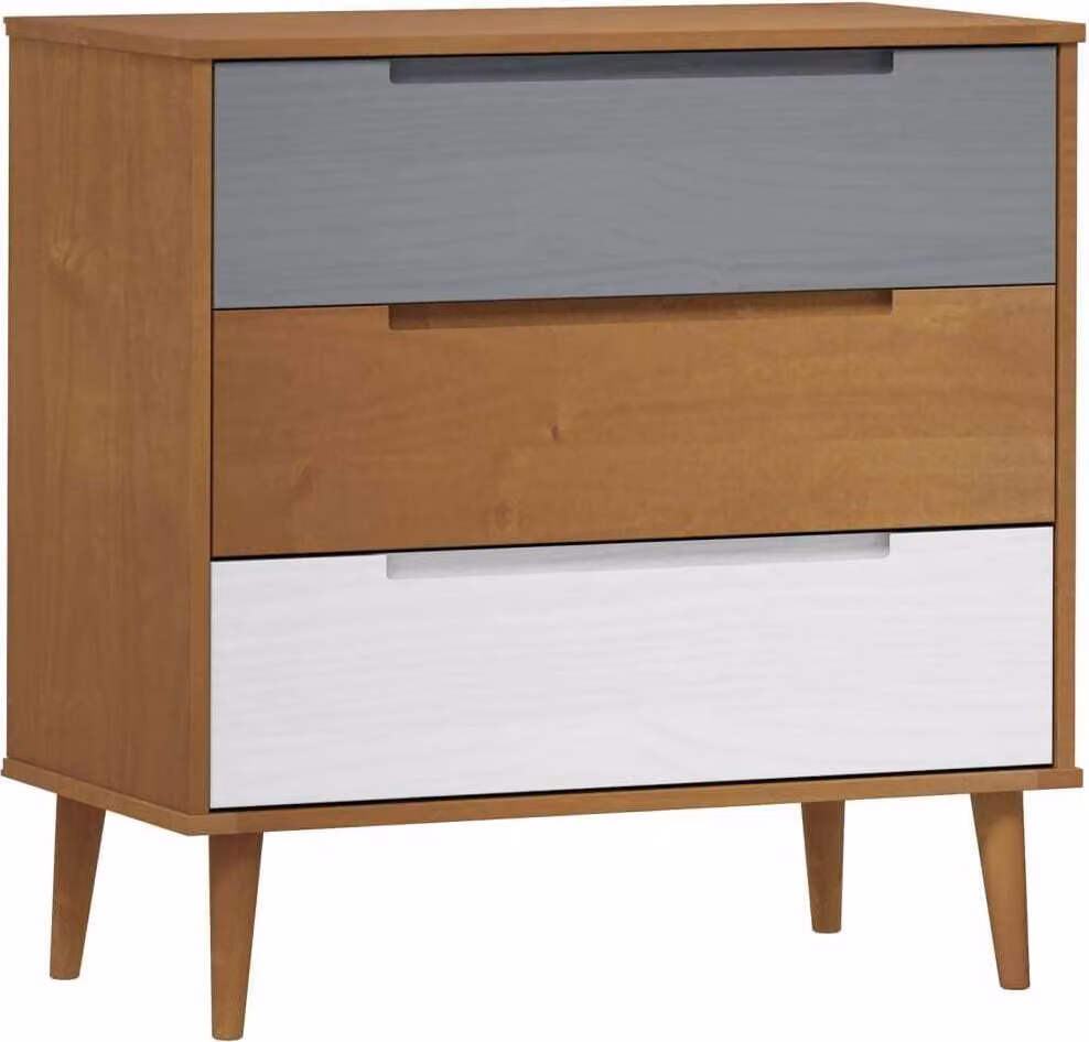 Cassettiera MOLDE Marrone 80x40x80 cm in Legno Massello di Pino