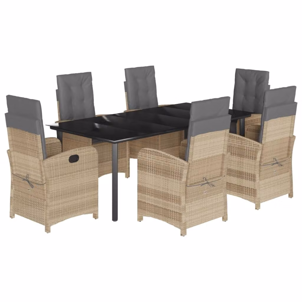 Set Pranzo da Giardino 7 pz con Cuscini Beige Misto Polyrattan