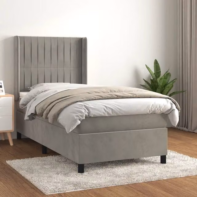 Giroletto a Molle con Materasso-Struttura Letto Grigio Chiaro 90x200 cm Velluto 696271