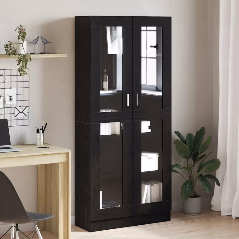 vidaXL Armadio per Libri Moderno con Ante in Vetro Nero Opaco L: 82,5 cm, P: 30,5 cm, H: 185 cm
