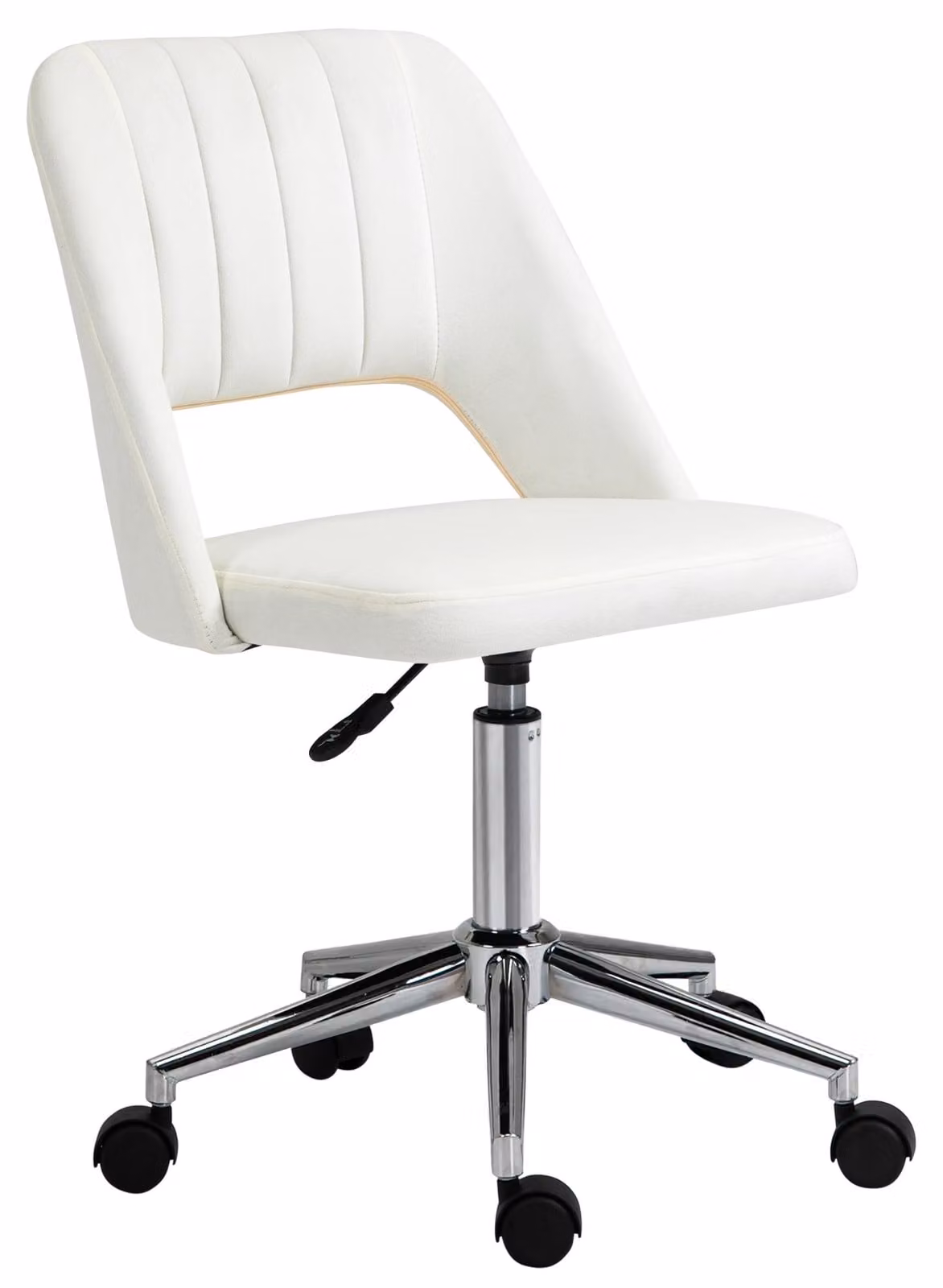 Sedia da ufficio Vinsetto, girevole, forma a conchiglia, rivestimento in poliestere simile al velluto, color crema