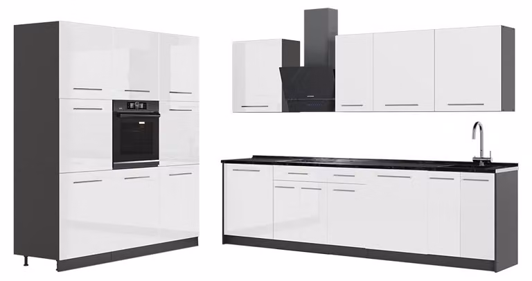 Cucina componibile Vicco Fame-Line Bianco lucido/Antracite 460 cm, PL Antracite, Model 63773