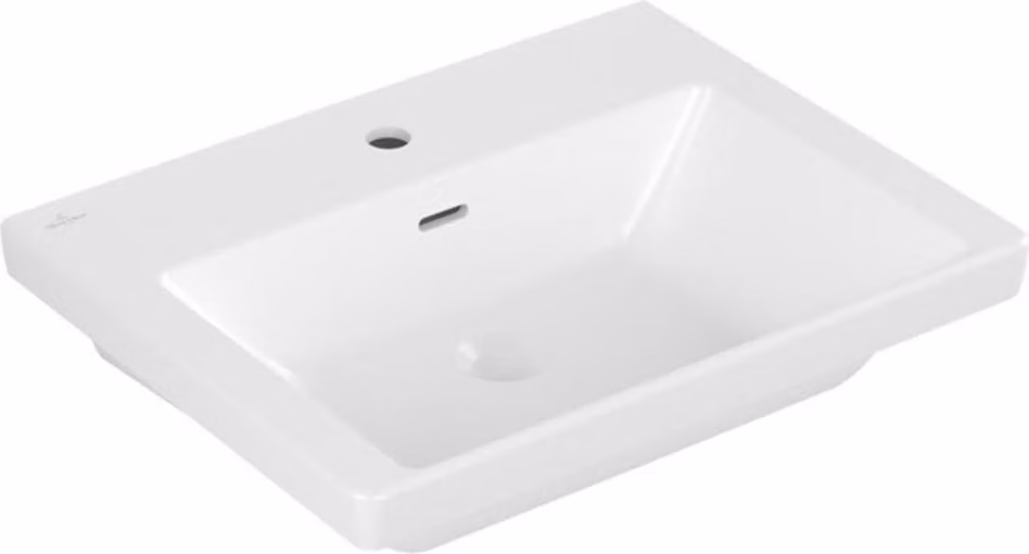 Vasque Villeroy & Boch Subway 3.0, rectangulaire, 1 trou pour robinetterie, avec trop-plein, compatible avec robinetterie 3 trous, 600x470mm, 4A7060RW, 4A7060RW