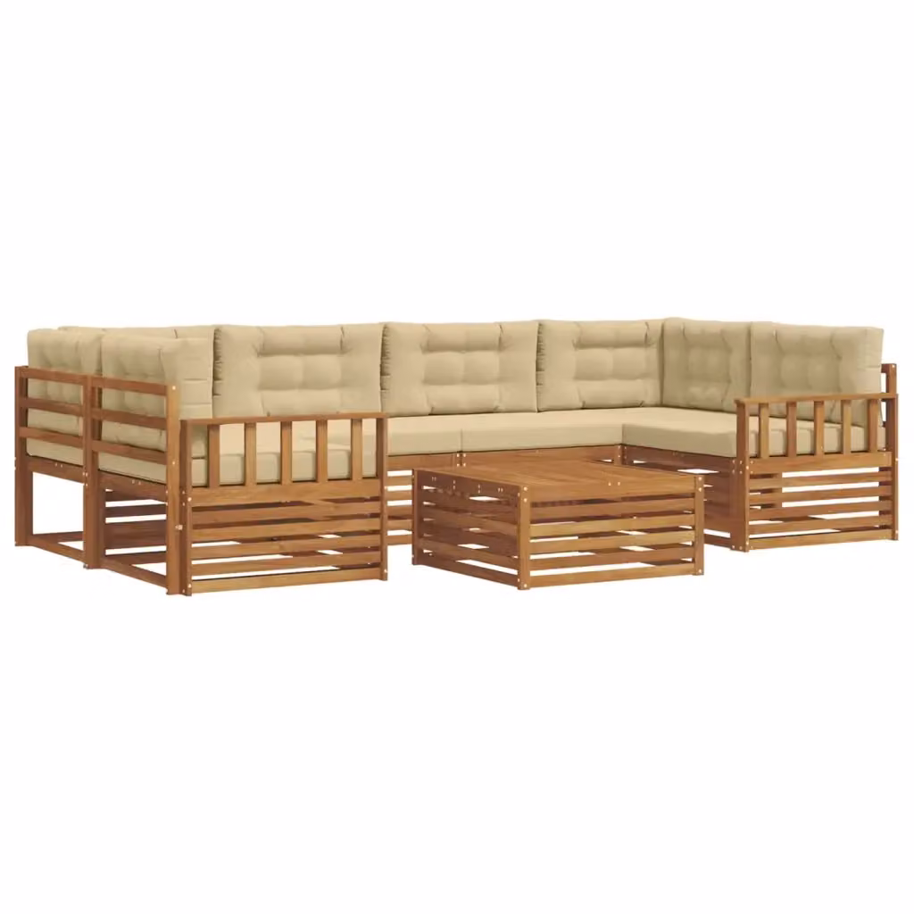 Set di divani da esterno vidaXL a forma di L composto da 7 pezzi in legno di acacia con cuscini beige e tavolino da caffè per giardino e terrazza – 2