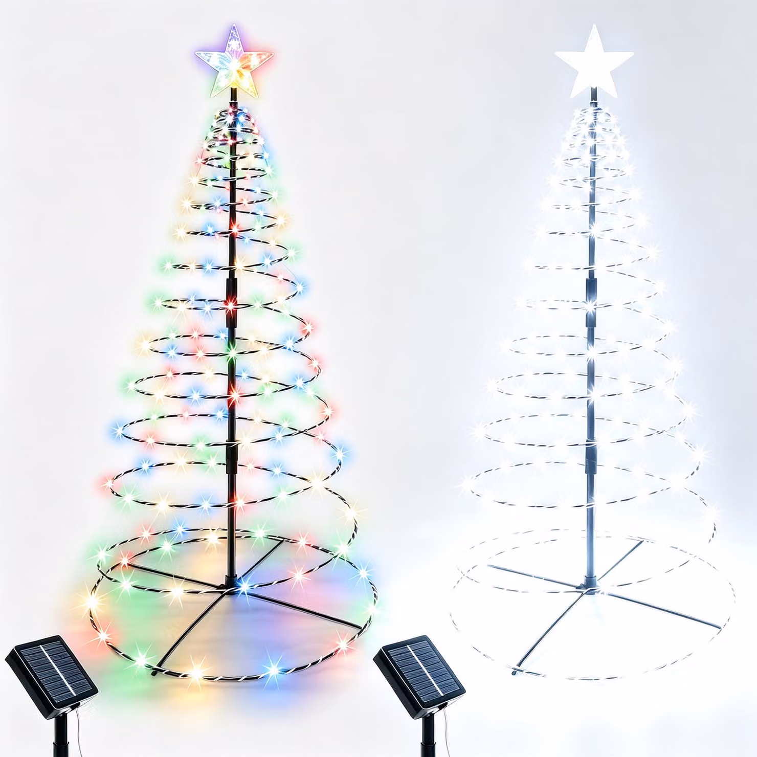 Set di 2 alberi di Natale solari, altezza 81 cm, 270 LED, impermeabili, 8 modalità