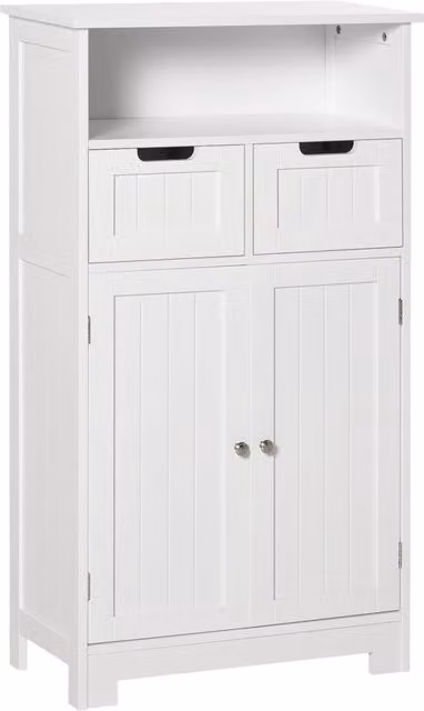 Armadietto da bagno Minimal con 2 ante, cassetti e ripiani, Bianco, L: 60 cm, P: 30 cm, H: 108,8 cm