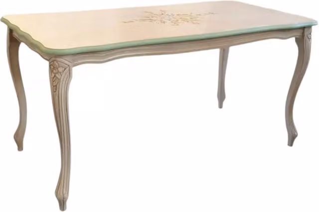 Tavolino shabby legno bianco anticato decorato filo verde 100x50x50 - Mobili 2G