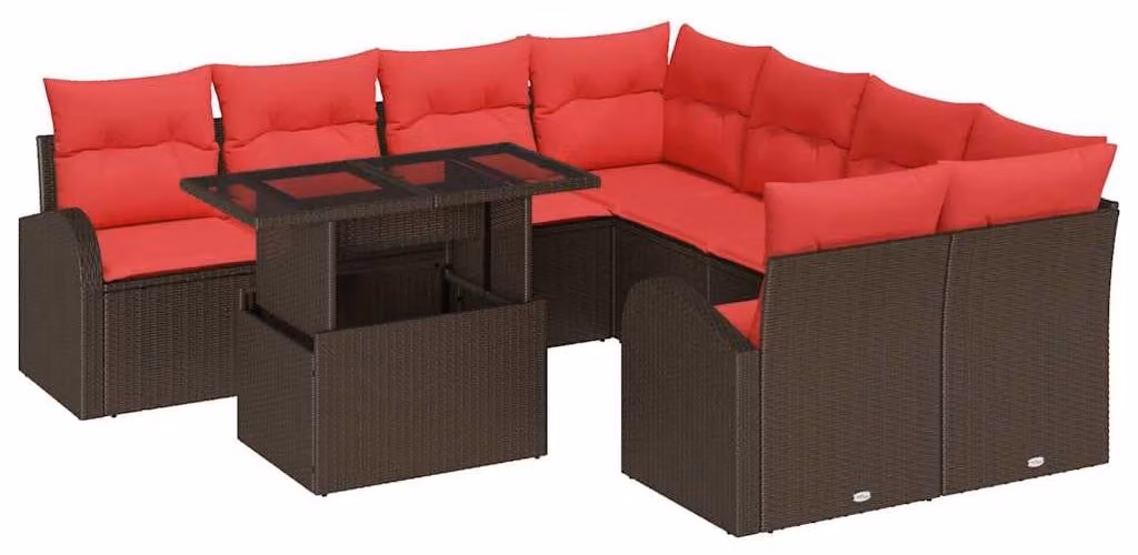 Set Divano da Giardino 9 pcs Marrone polyrattan