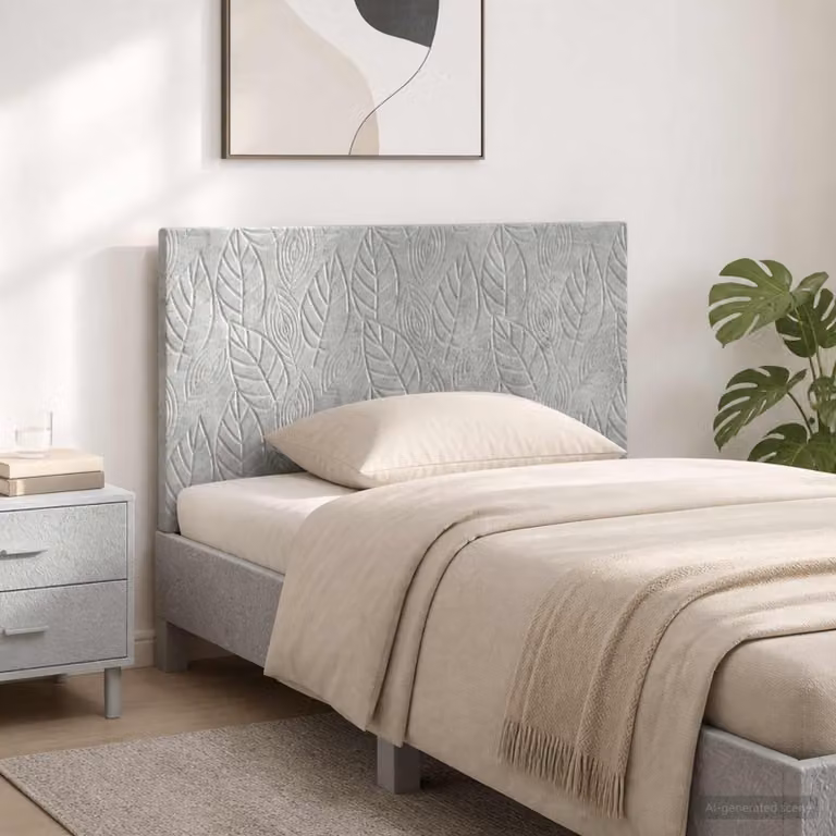Testiera da muro vidaXL DELFT con ripiano integrato, Grigio, in legno ingegnerizzato e tessuto
