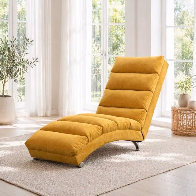 Poltrona relax fissa con funzione vibrante; schienale ergonomico; lino giallo senape