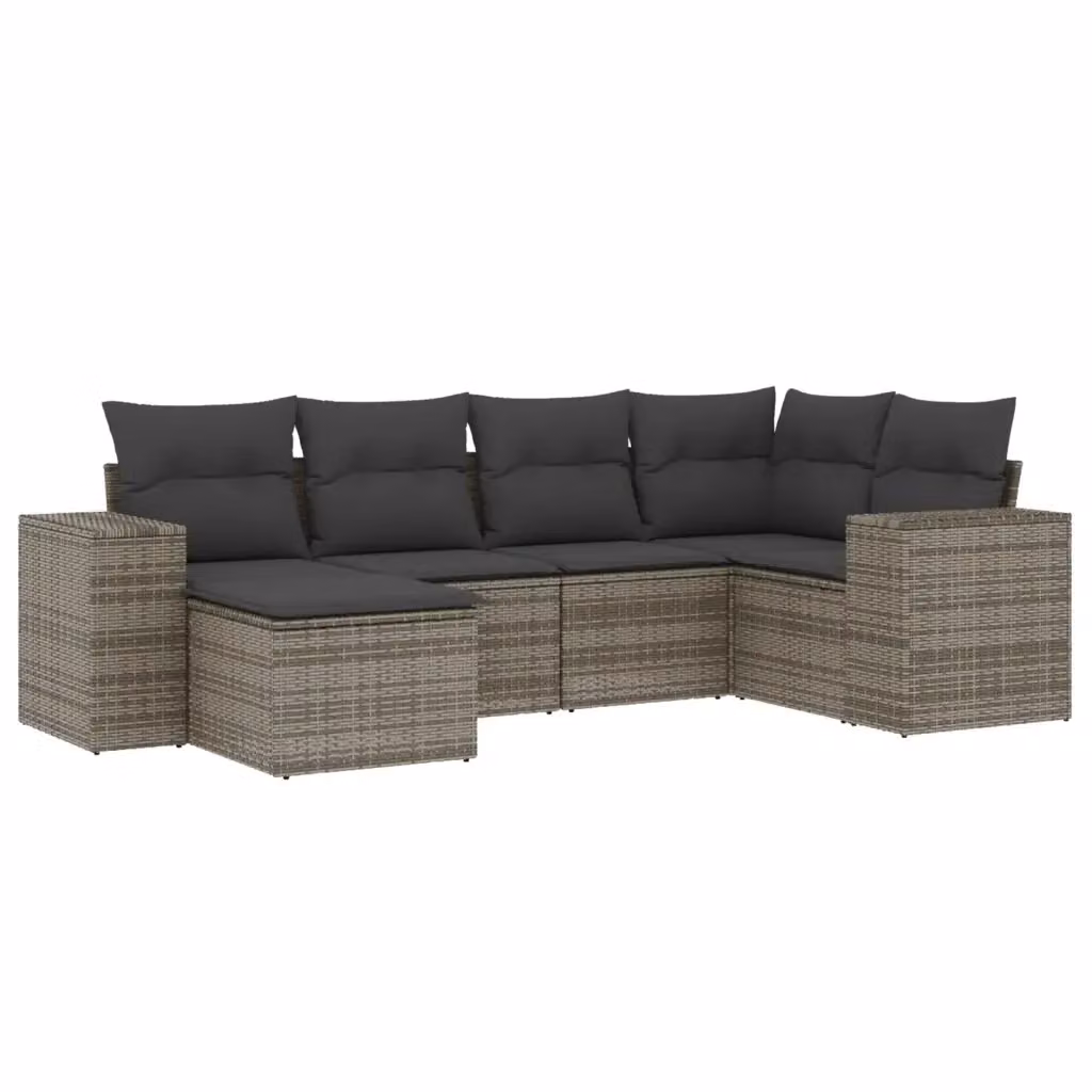 Set Divano da Giardino a L vidaXL 6 pz con Cuscini Grigio in Polyrattan e Metallo – 2