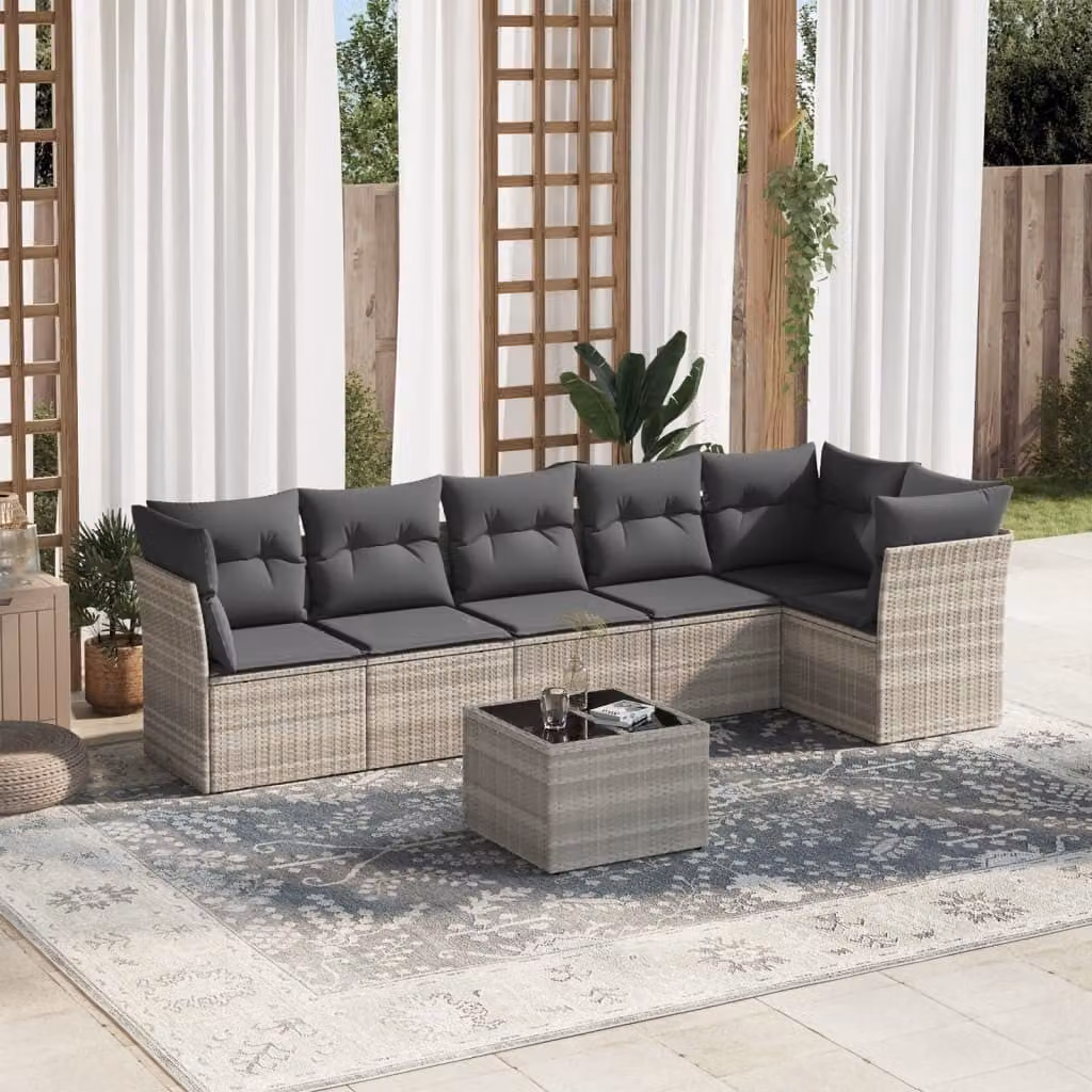 Maison Exclusive - Set da giardino 7 pezzi con cuscini Grigio chiaro Polyrattan