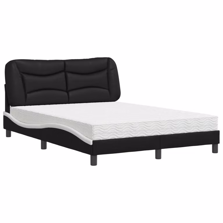 Letto con Materasso Hvar Nero e Bianco 140x190 cm in Pelle finta