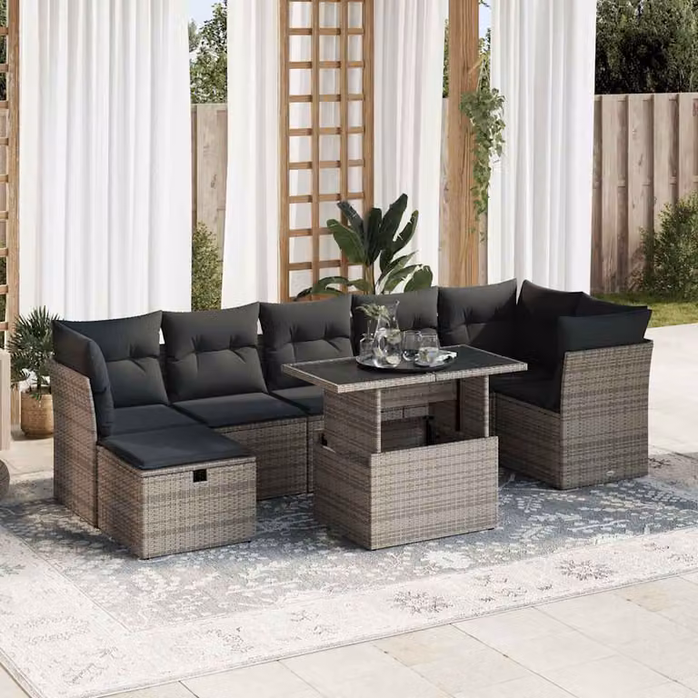 Maison Exclusive - Set da giardino 8 pezzi con cuscini grigio in polyrattan