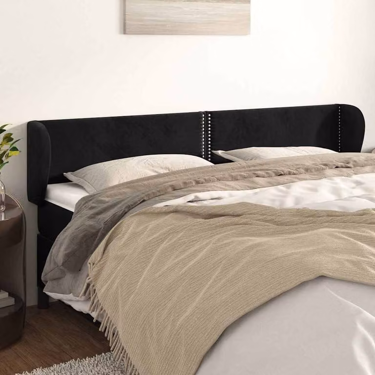 Testiera ad orecchio vidaXL in velluto nero L: 203 cm, P: 23 cm, H: 78-88 cm