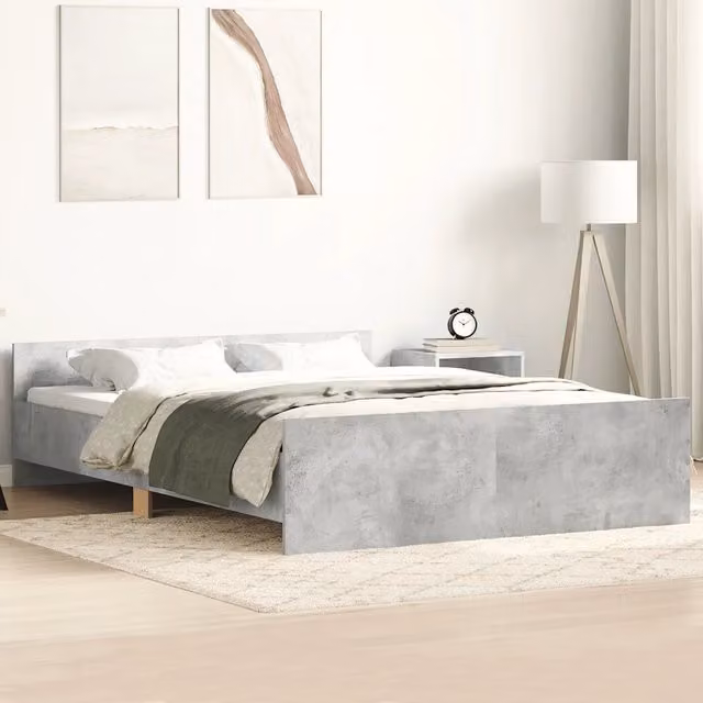 Giroletto con Testiera e Pediera-Struttura Letto Grigio Cemento 140x200 cm