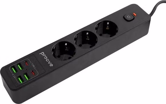 Proove Power strip 2M 2500W Presa di corrente P-03 (3Xac + 4Xusb + 2Xtype-C) Nero/Nero